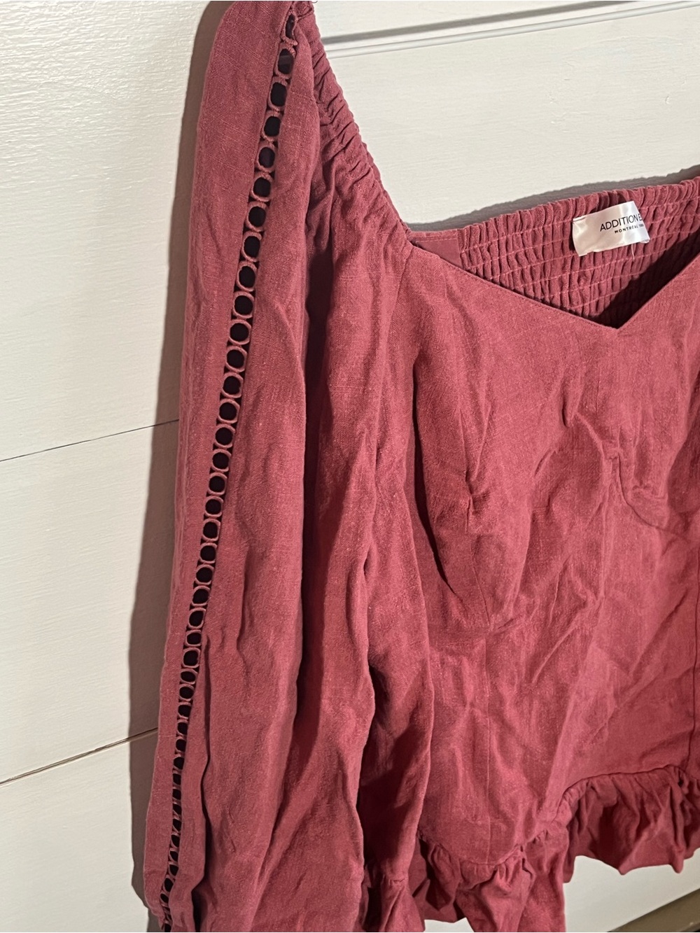 Addition Elle Dusty Rose Peasant Top with Eyelet Sleeve Trim